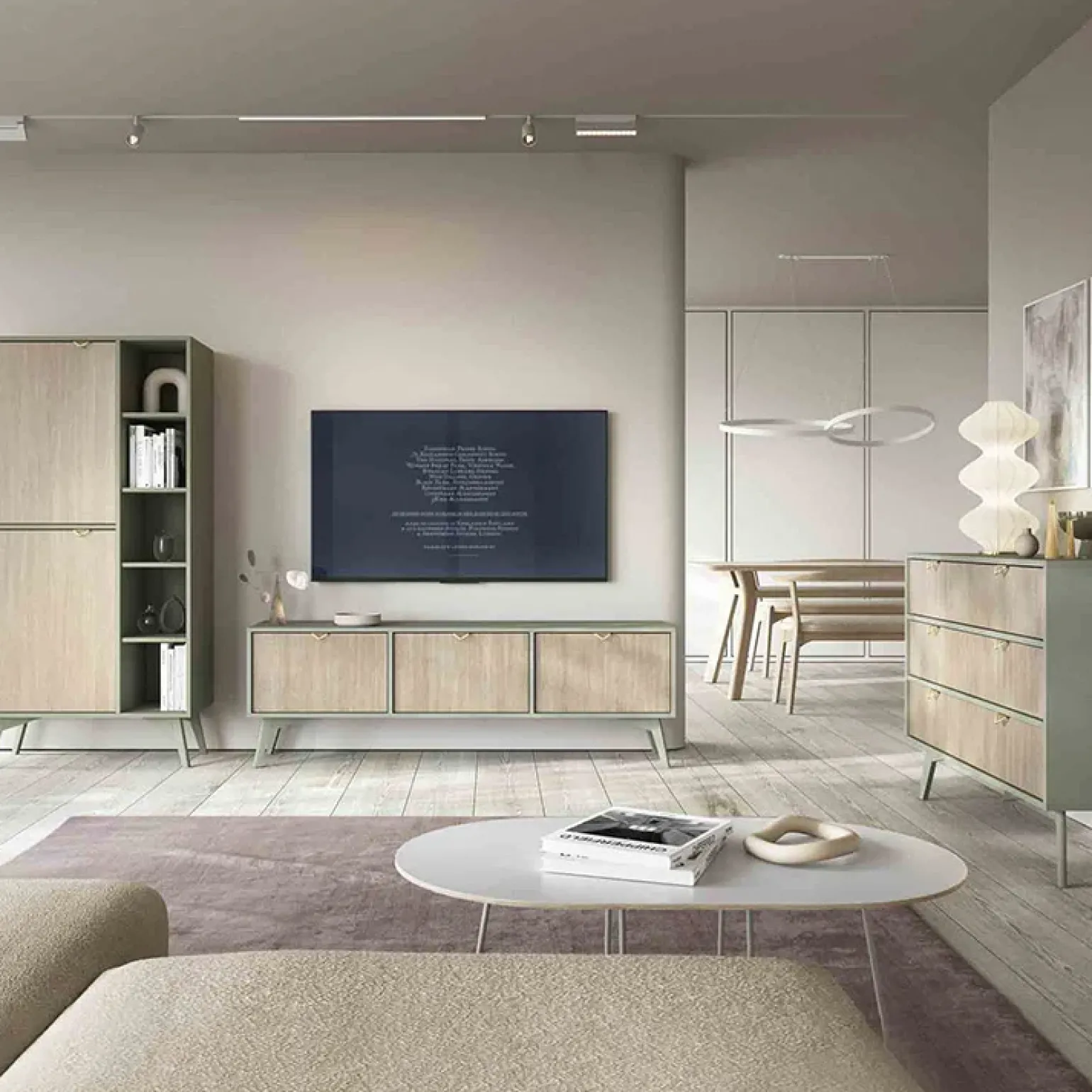 Mobile porta TV 158x52h cm 3 ante verde salvia rovere Myrta
