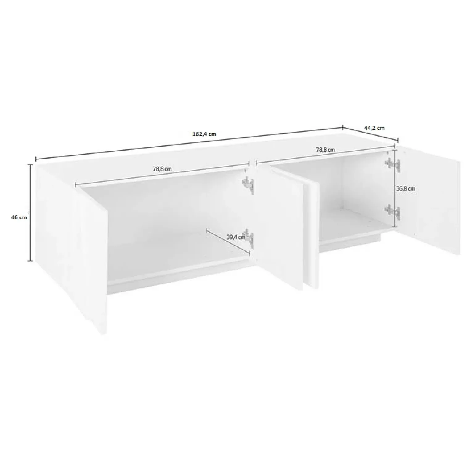 Mobile porta TV 163x46h cm 4 ante bianco lucido Zenzero Gihome®