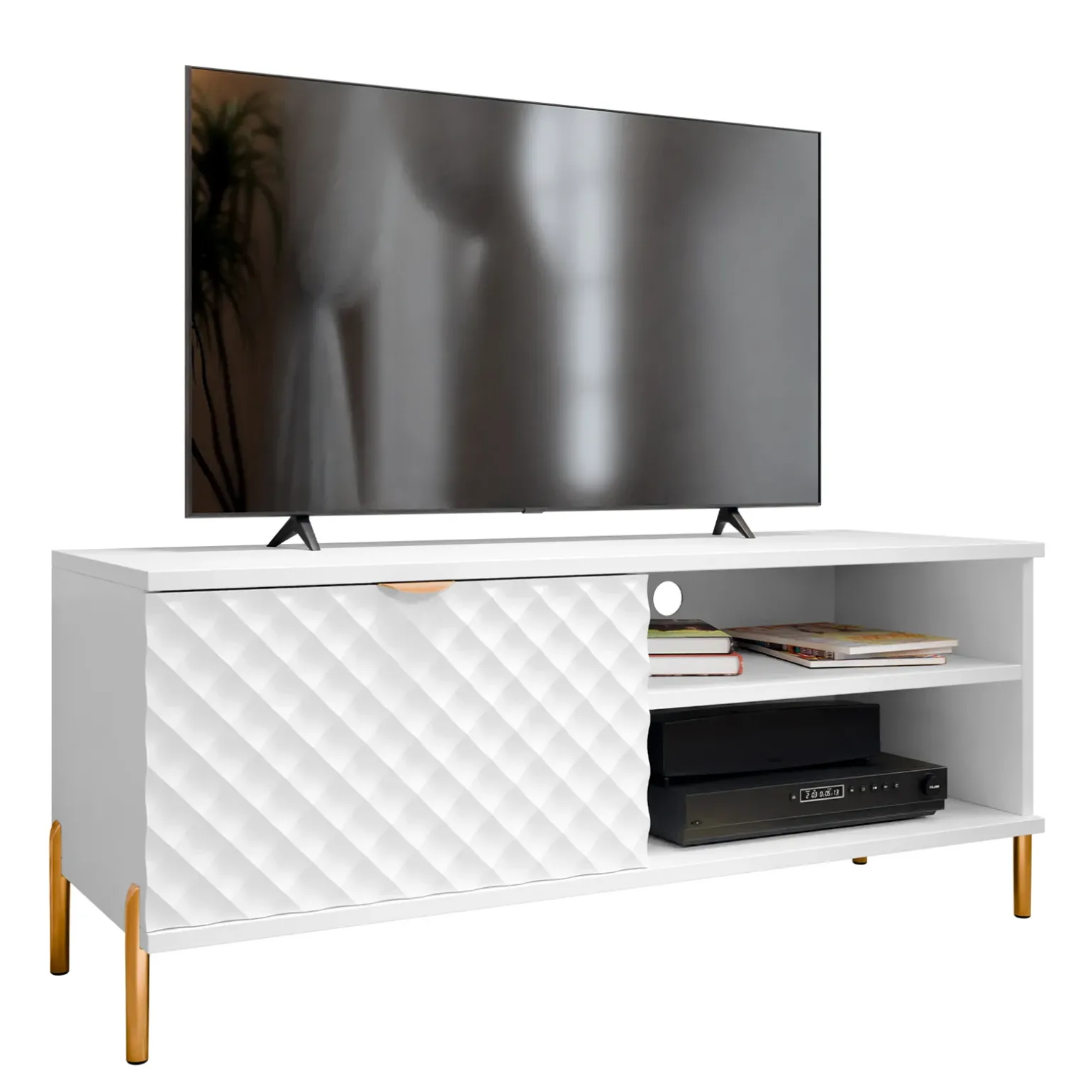 Mobile porta TV 120x50h cm 1 anta 2 vani con frontali decorati bianco Amsterdam