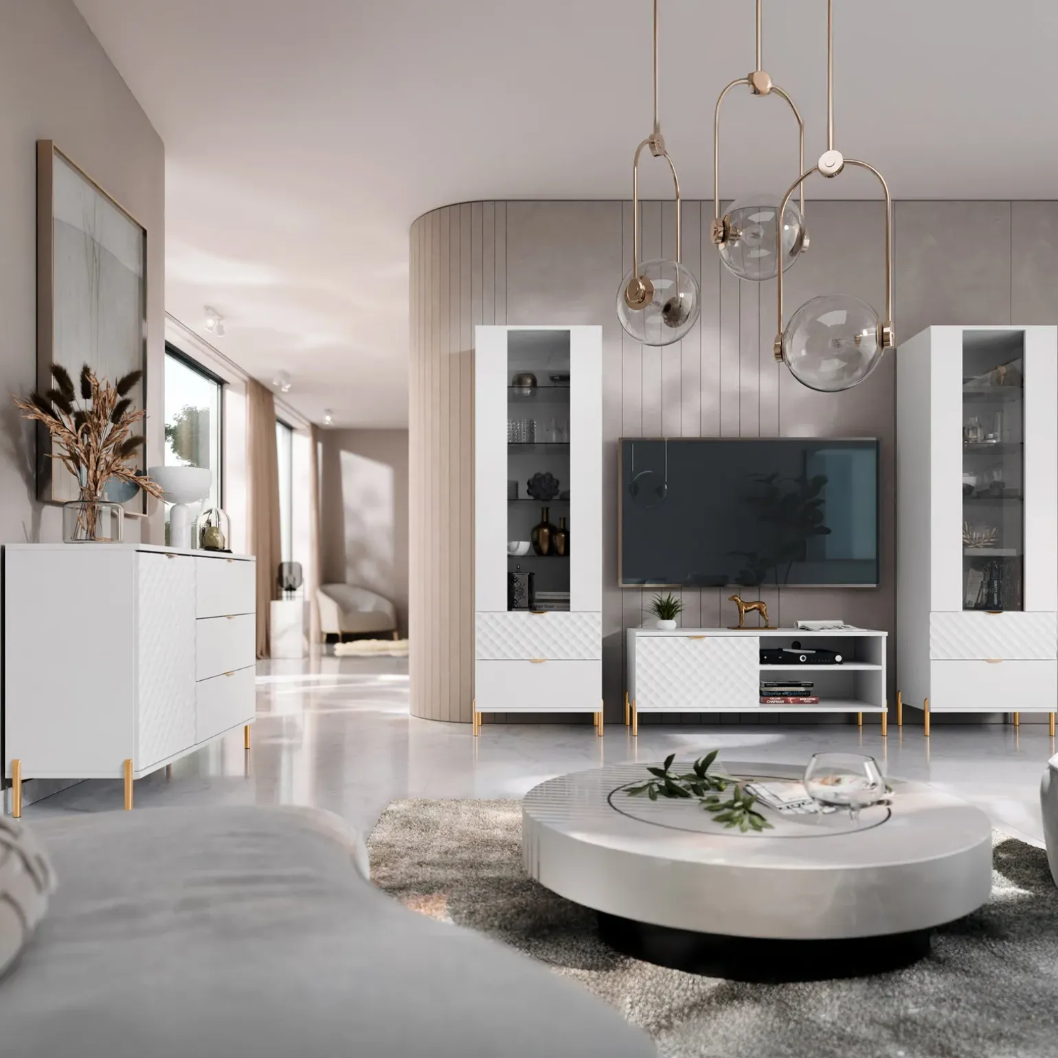 Mobile porta TV 120x50h cm 1 anta 2 vani con frontali decorati bianco Amsterdam