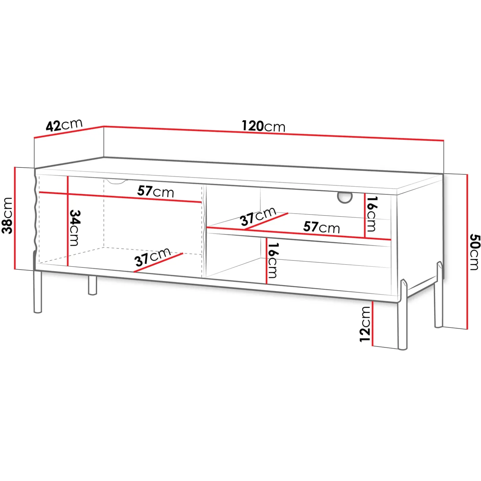 Mobile porta TV 120x50h cm 1 anta 2 vani con frontali decorati bianco Amsterdam