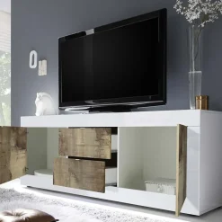 Mobile porta TV 210x66h cm 2 ante 2 cassetti  bianco lucido pero Eternity