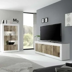 Mobile porta TV 210x66h cm 2 ante 2 cassetti bianco lucido pero Eternity