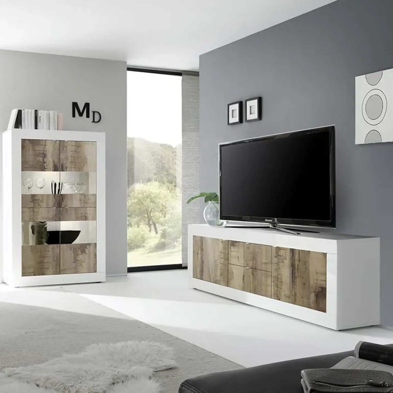 Mobile porta TV 210x66h cm 2 ante 2 cassetti bianco lucido pero Eternity
