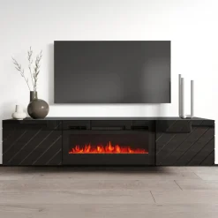Mobile porta tv 183x38h cm 2 ante con biocamino nero lucido Armando