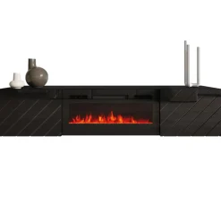 Mobile porta tv 183x38h cm 2 ante con biocamino nero lucido Armando