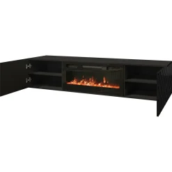 Mobile porta tv 183x38h cm 2 ante con biocamino nero lucido Armando