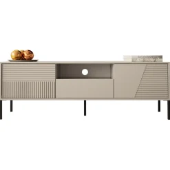 Mobile porta tv 155x54h cm 2 ante 1 cassetto cannettato beige Diana