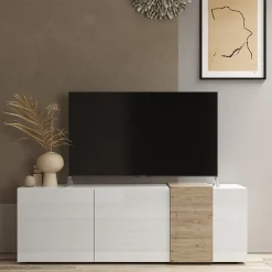 Mobile porta TV 181x59h cm 3 ante bianco lucido rovere Universal