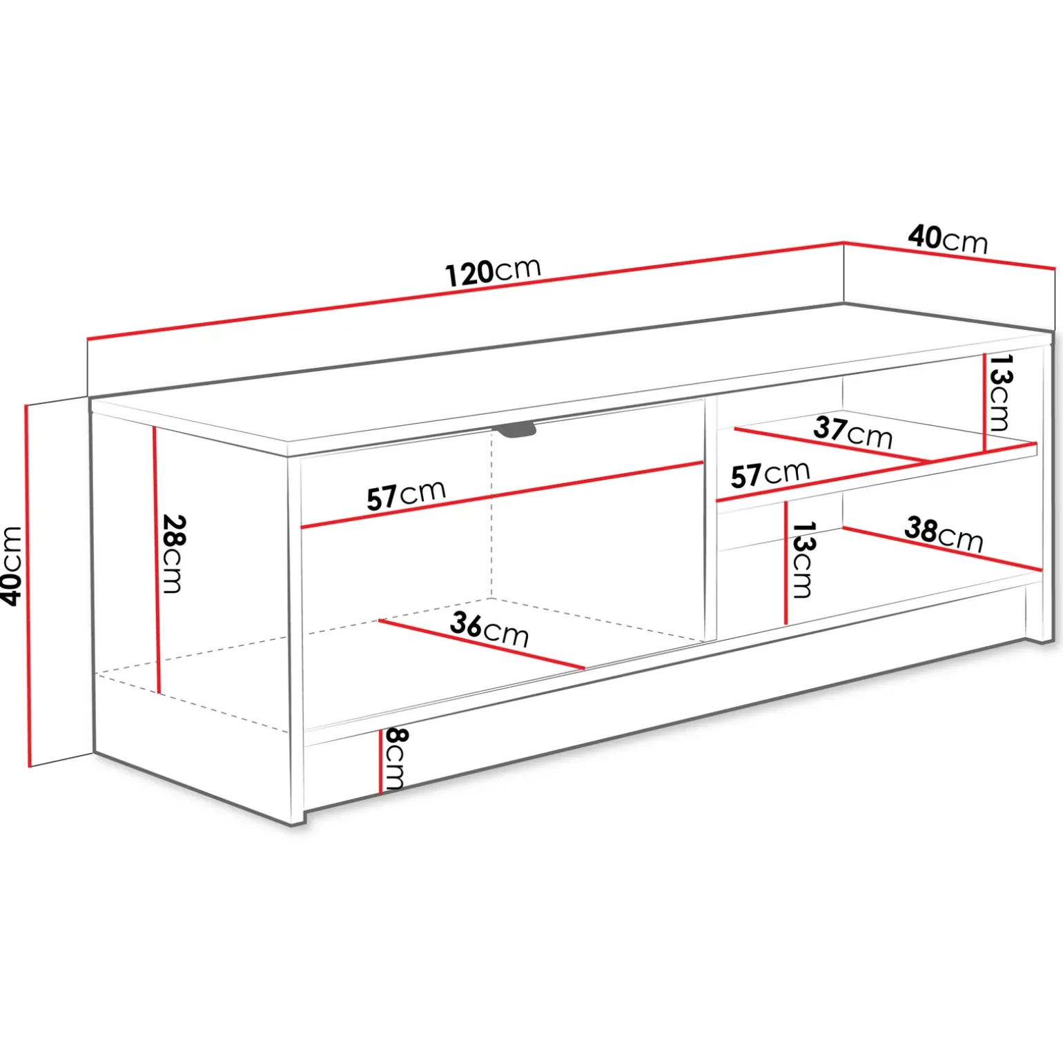 Mobile porta tv 120x40h cm 1 anta 2 vani a giorno cannettato nero Athena