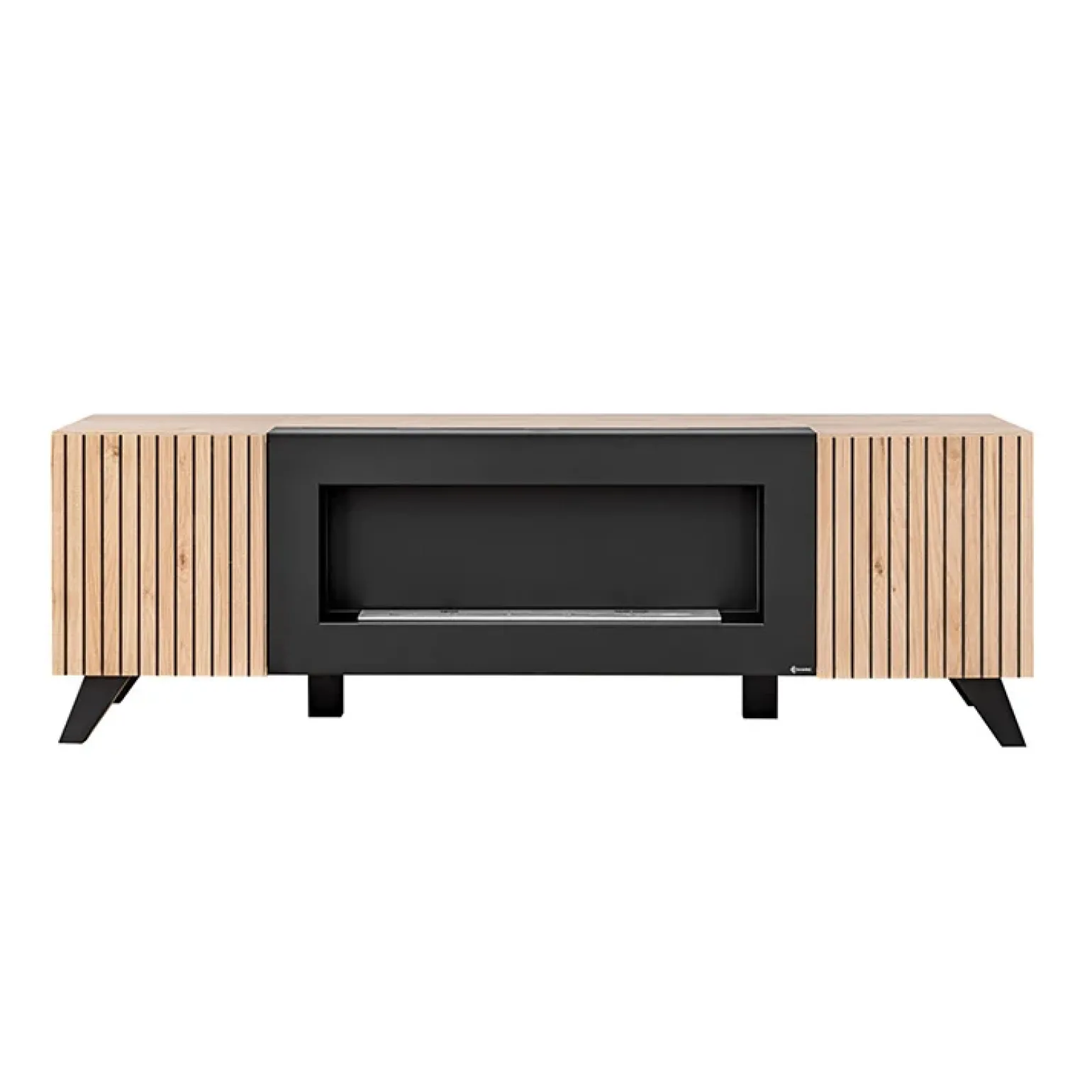 Mobile porta TV 160x52h cm 2 ante con biocamino noce con stampa nera Mendes