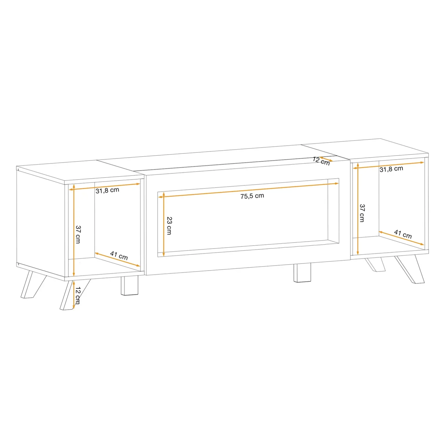 Mobile porta TV 160x52h cm 2 ante con biocamino noce con stampa nera Mendes