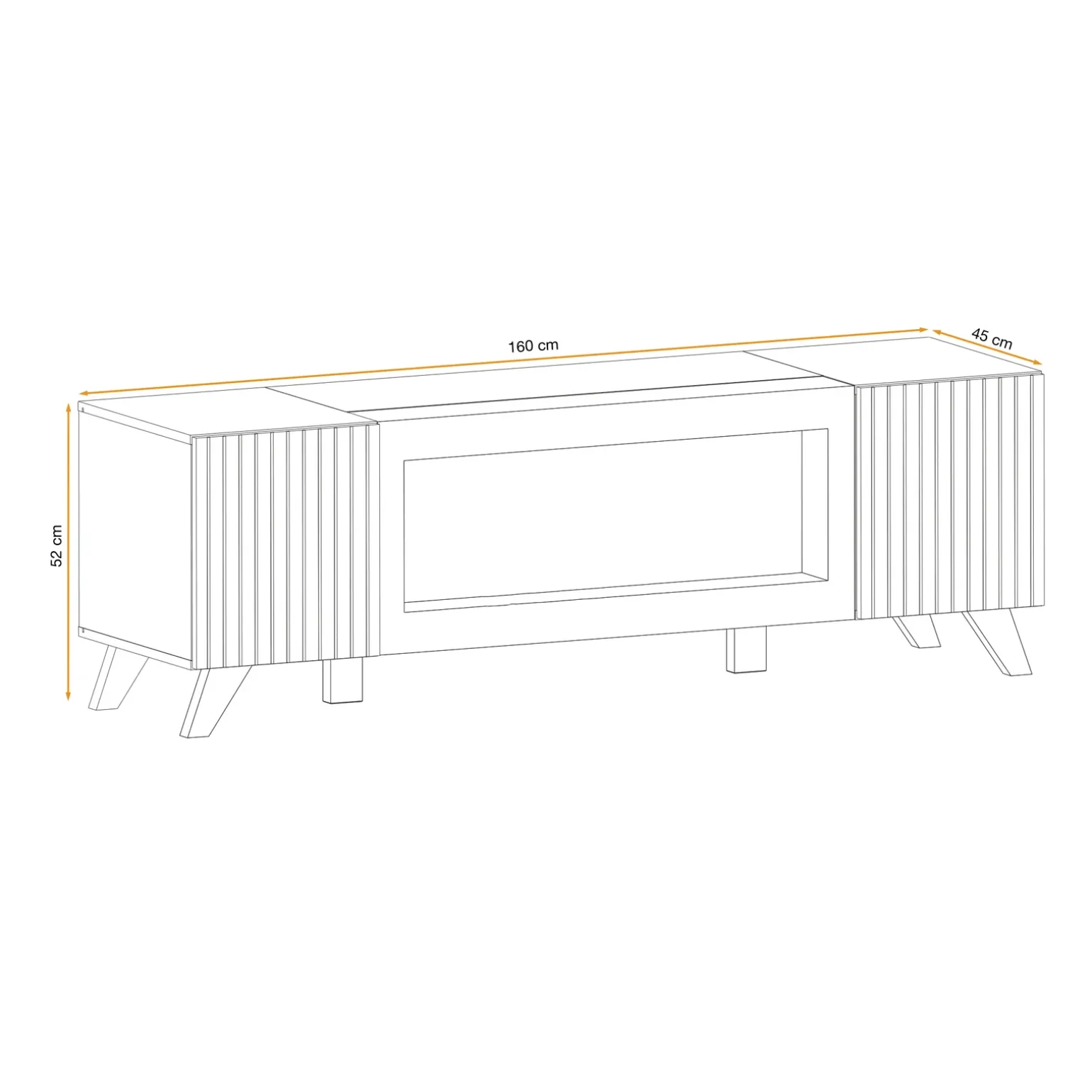 Mobile porta TV 160x52h cm 2 ante con biocamino noce con stampa nera Mendes