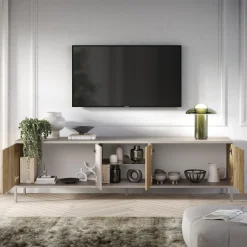 Mobile porta TV 210x59h cm 4 ante 2 vani rovere chiaro beige Tony