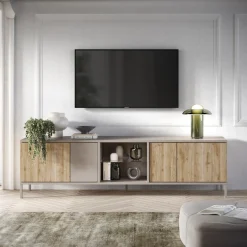 Mobile porta TV 210x59h cm 4 ante 2 vani rovere chiaro beige Tony