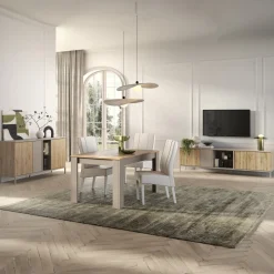 Mobile porta TV 210x59h cm 4 ante 2 vani rovere chiaro beige Tony