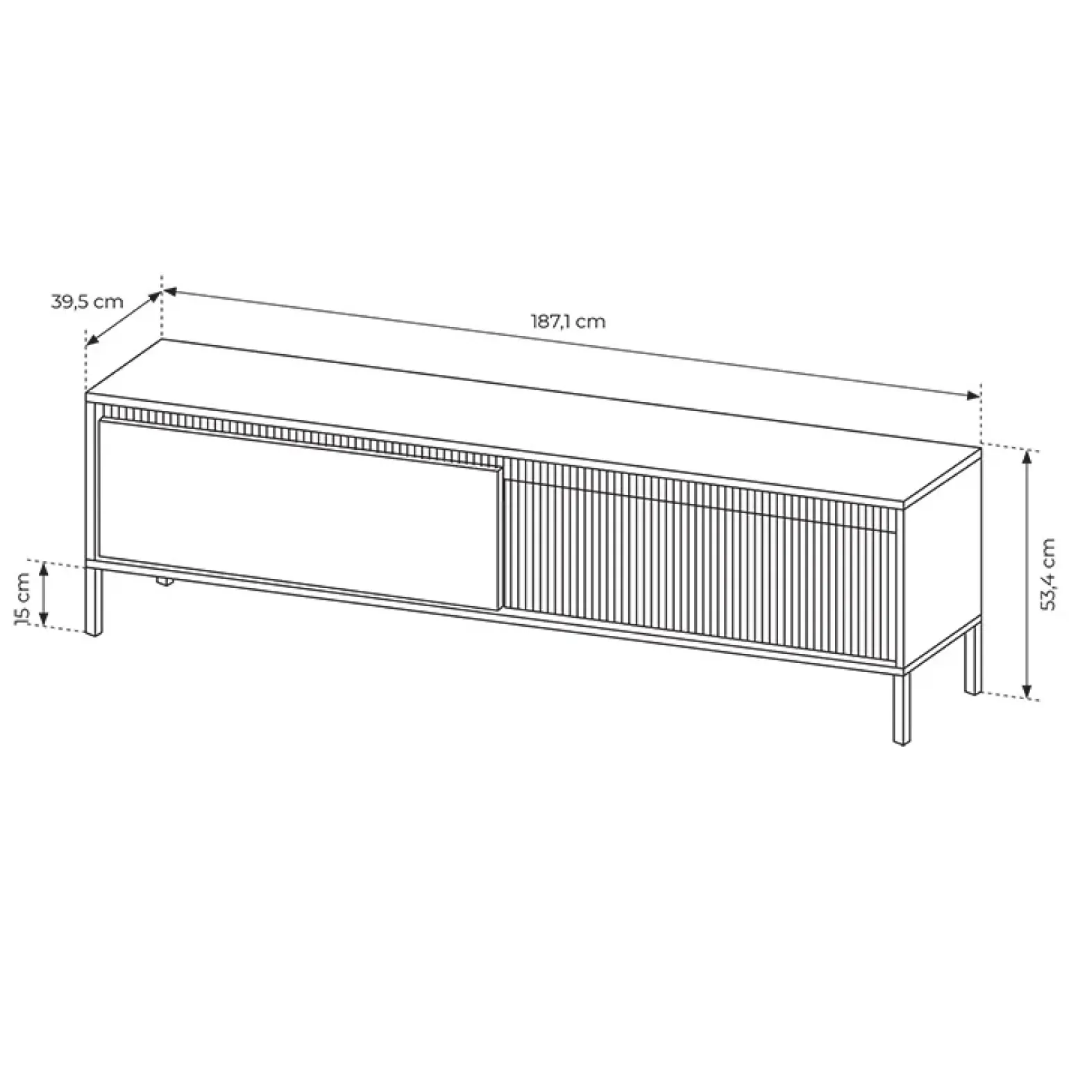 Mobile porta TV 187x54h cm 2 ante nero opaco cannettato Ciar