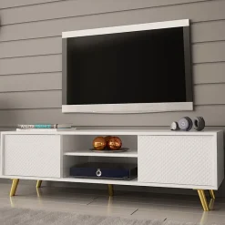 Mobile porta TV 140x42h cm 2 ante 2 vani a giorno bianco Nyborg