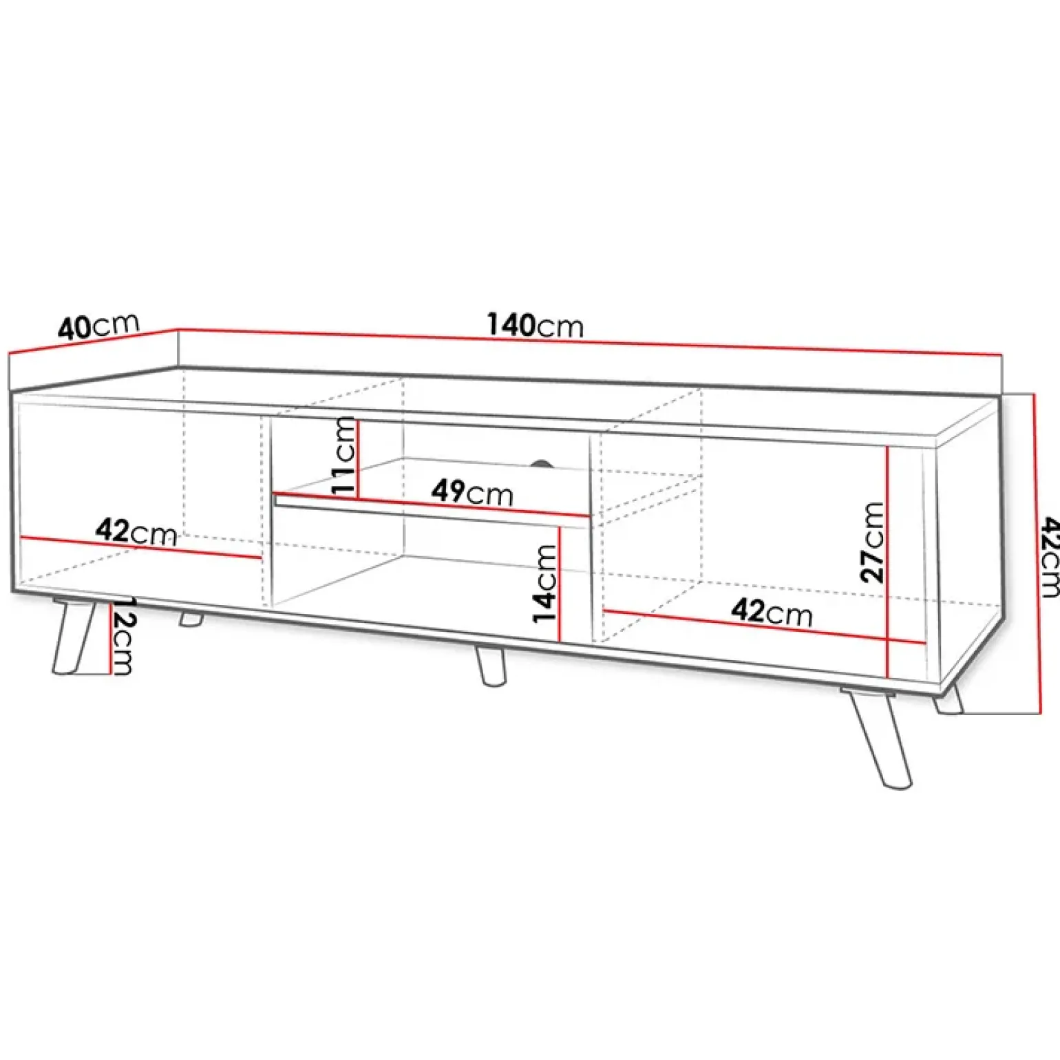 Mobile porta TV 140x42h cm 2 ante 2 vani a giorno bianco Nyborg