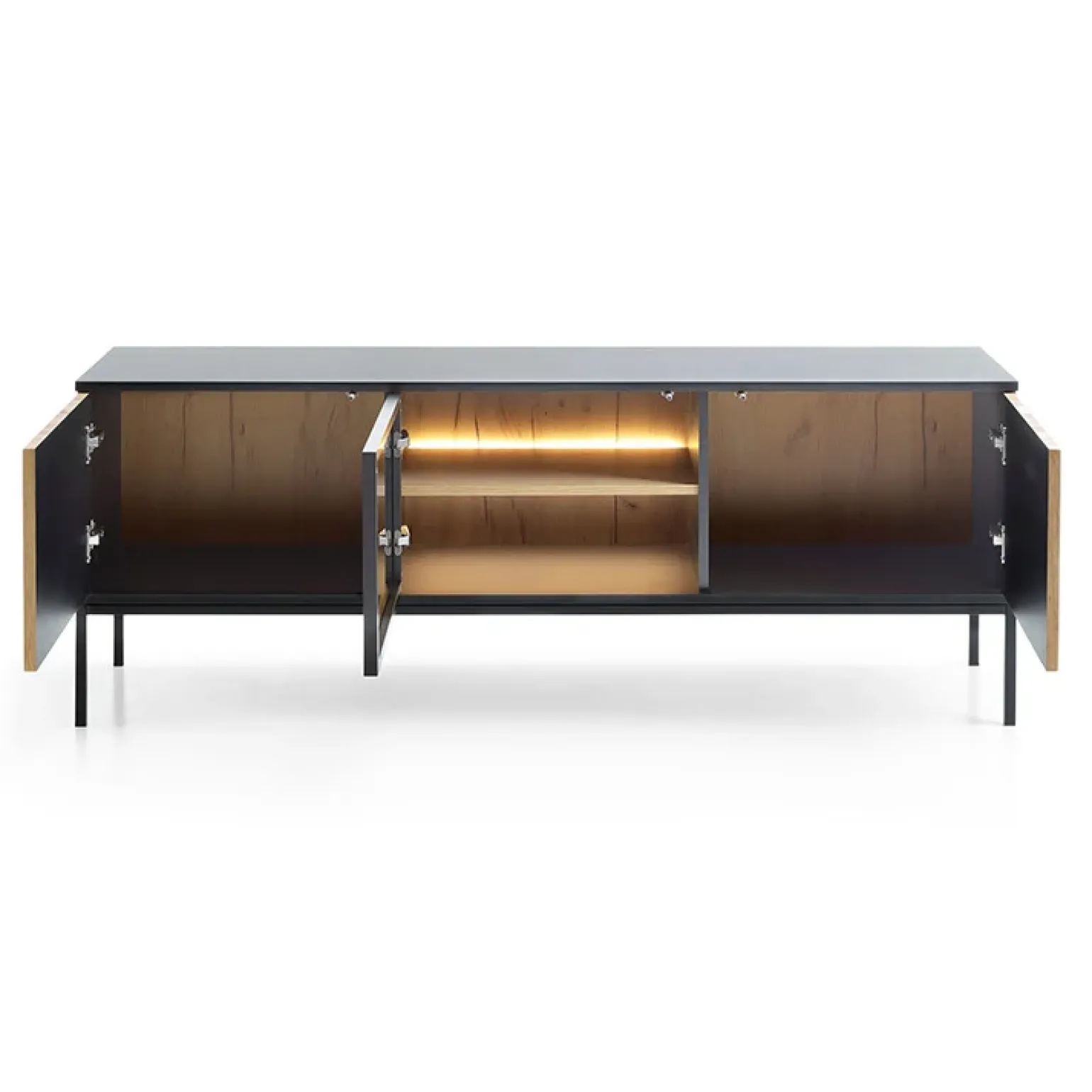 Mobile porta TV 153x56h cm 3 ante moderno nero rovere antico cannettato Bali