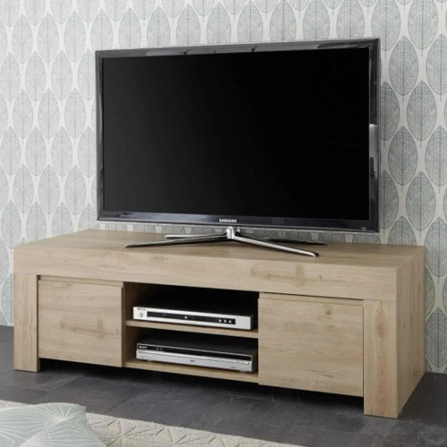 Mobile porta TV 138x44h cm 2 ante 2 vani moderno rovere chiaro Halston