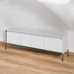 Mobile porta TV 167x56h cm 2 ante led cannettato bianco opaco nero Camelia