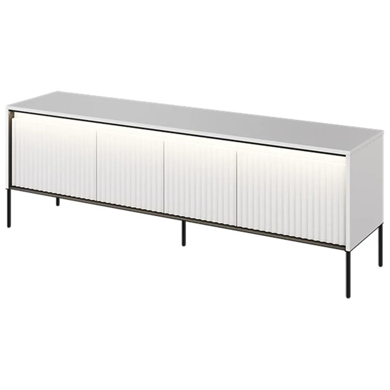 Mobile porta TV 167x56h cm 2 ante led cannettato bianco opaco nero Camelia
