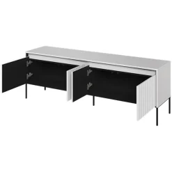 Mobile porta TV 167x56h cm 2 ante led cannettato bianco opaco nero Camelia
