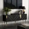 Mobile porta tv 154x55h cm 3 ante moderno nero oro Golden