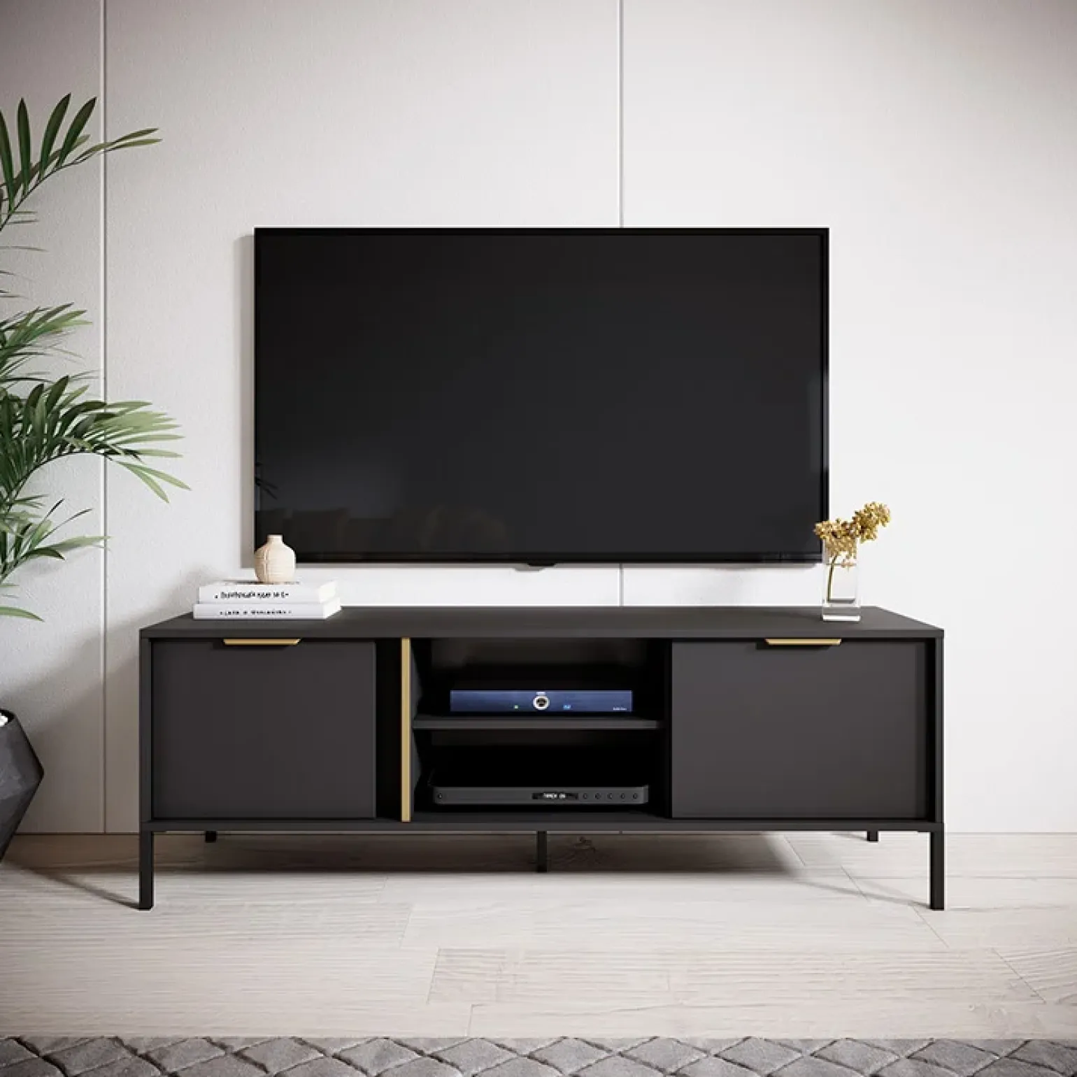Mobile porta TV 153x53h cm 2 ante 2 vani moderno antracite Nebula