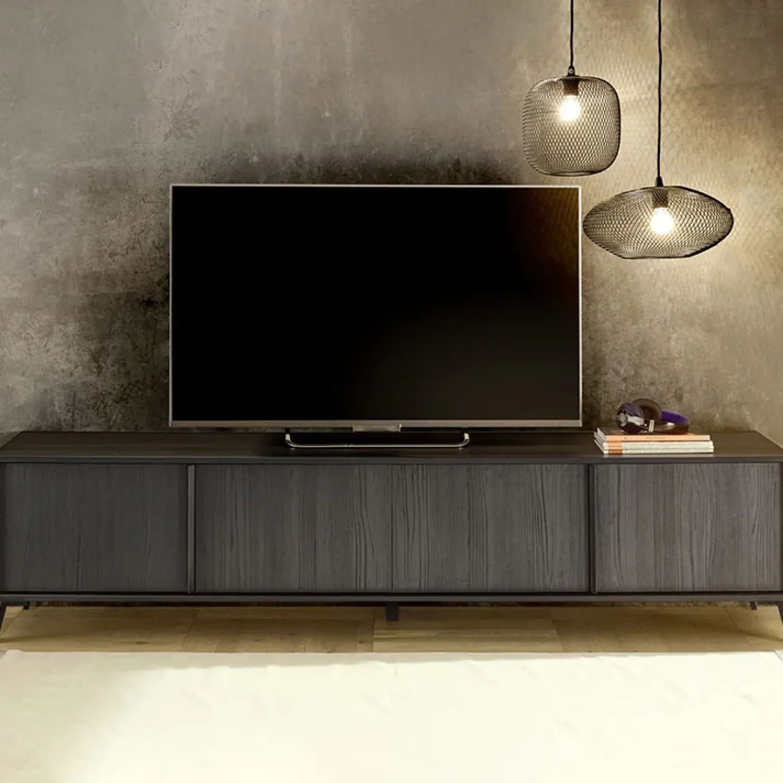 Mobile porta TV 205x48h cm 4 ante nero frassinato Tosca