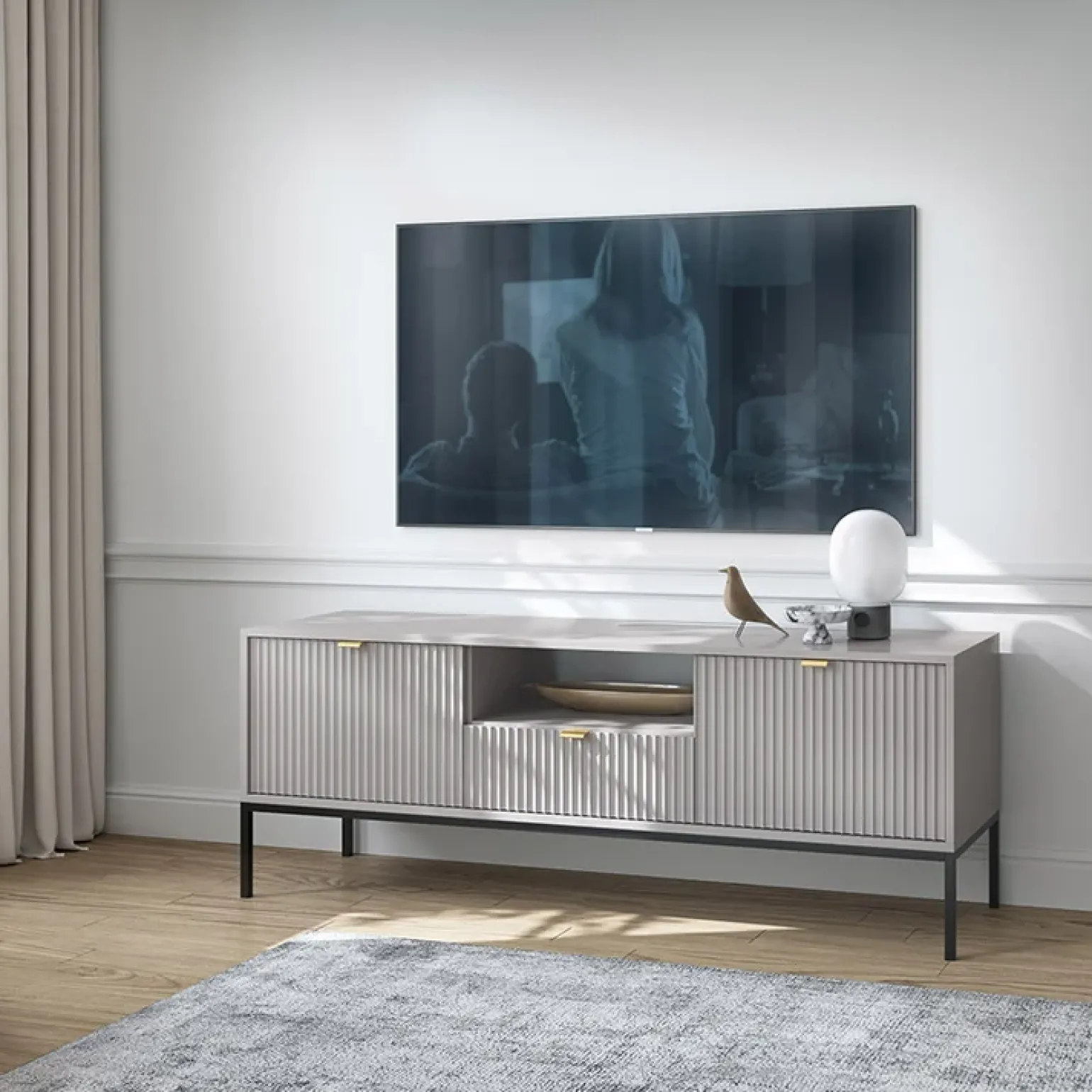 Mobile porta TV 154x56h cm 2 ante moderno soggiorno grigio Alisa