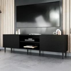 Mobile porta tv 180x53h cm 2 ante 2 vani a giorno cannettato nero Flippo