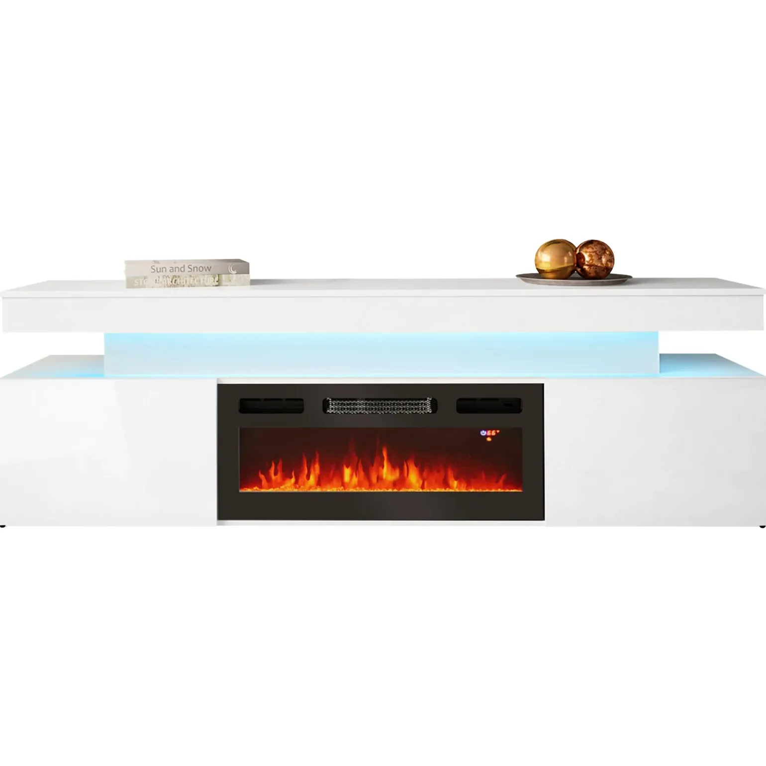 Mobile porta TV 190x59h cm 2 ante con caminetto con LED bianco Lumus