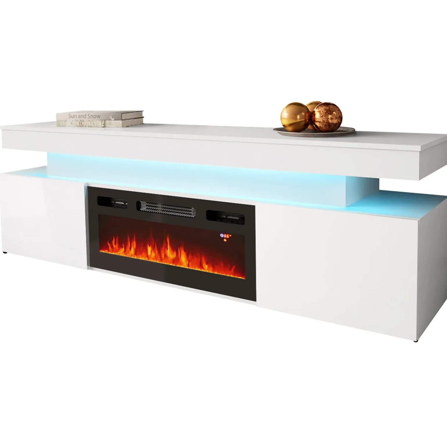 Mobile porta TV 190x59h cm 2 ante con caminetto con LED bianco Lumus