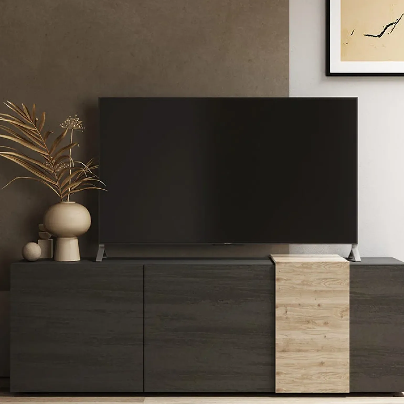 Mobile porta TV 181x59h cm 3 ante titanio rovere Universal