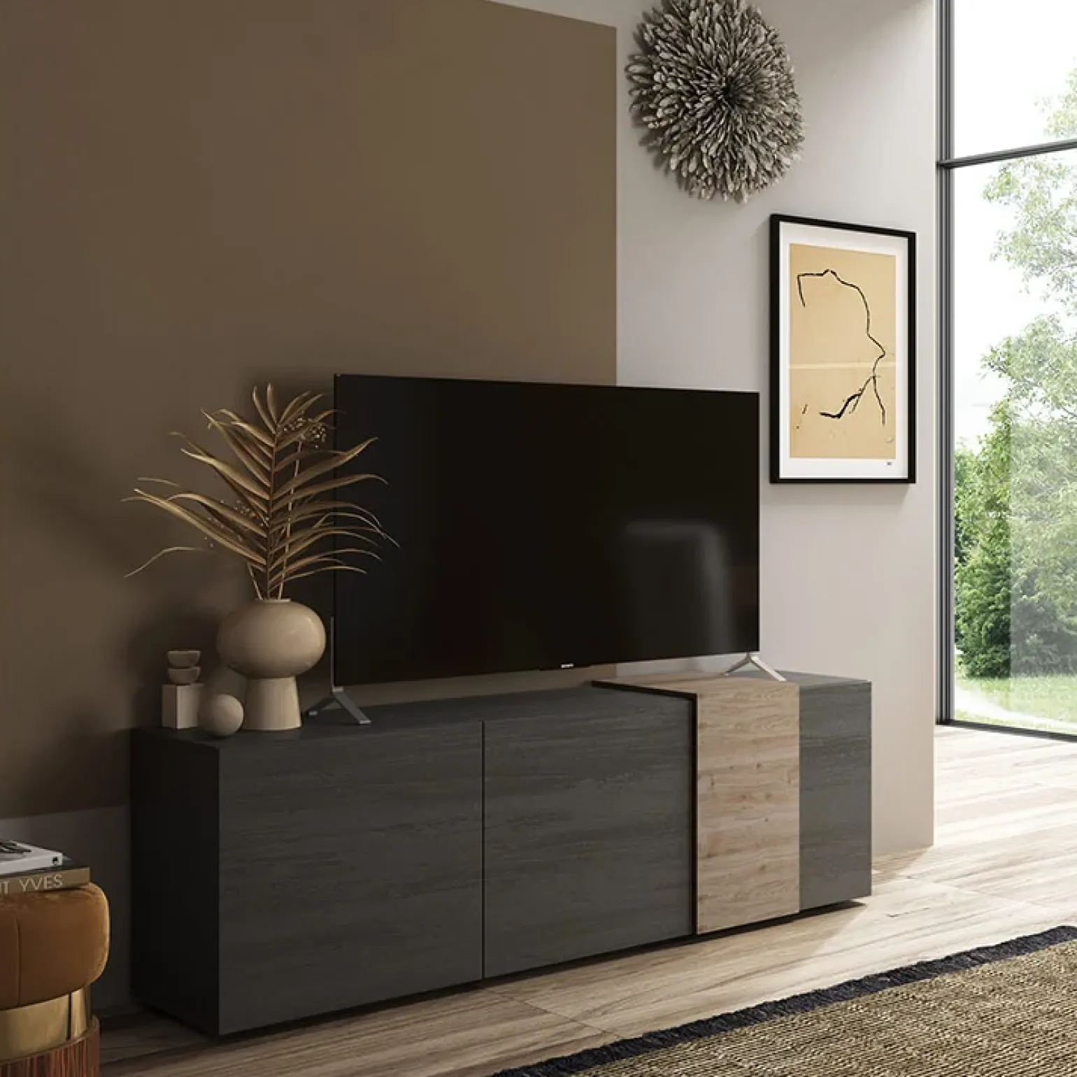 Mobile porta TV 181x59h cm 3 ante titanio rovere Universal