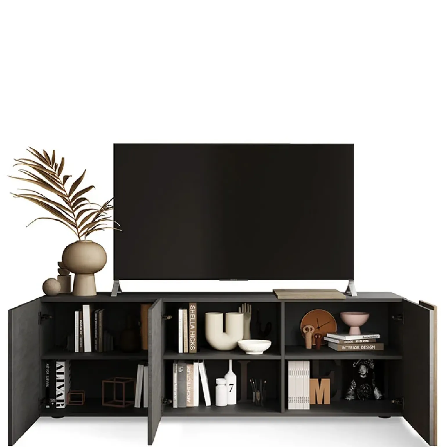 Mobile porta TV 181x59h cm 3 ante titanio rovere Universal