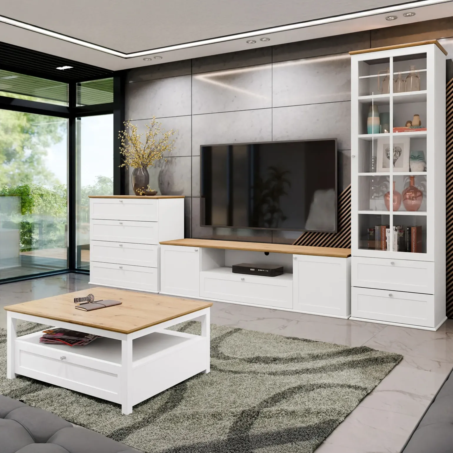 Mobile porta TV 182x48h cm 2 ante bianco rovere Relaxio
