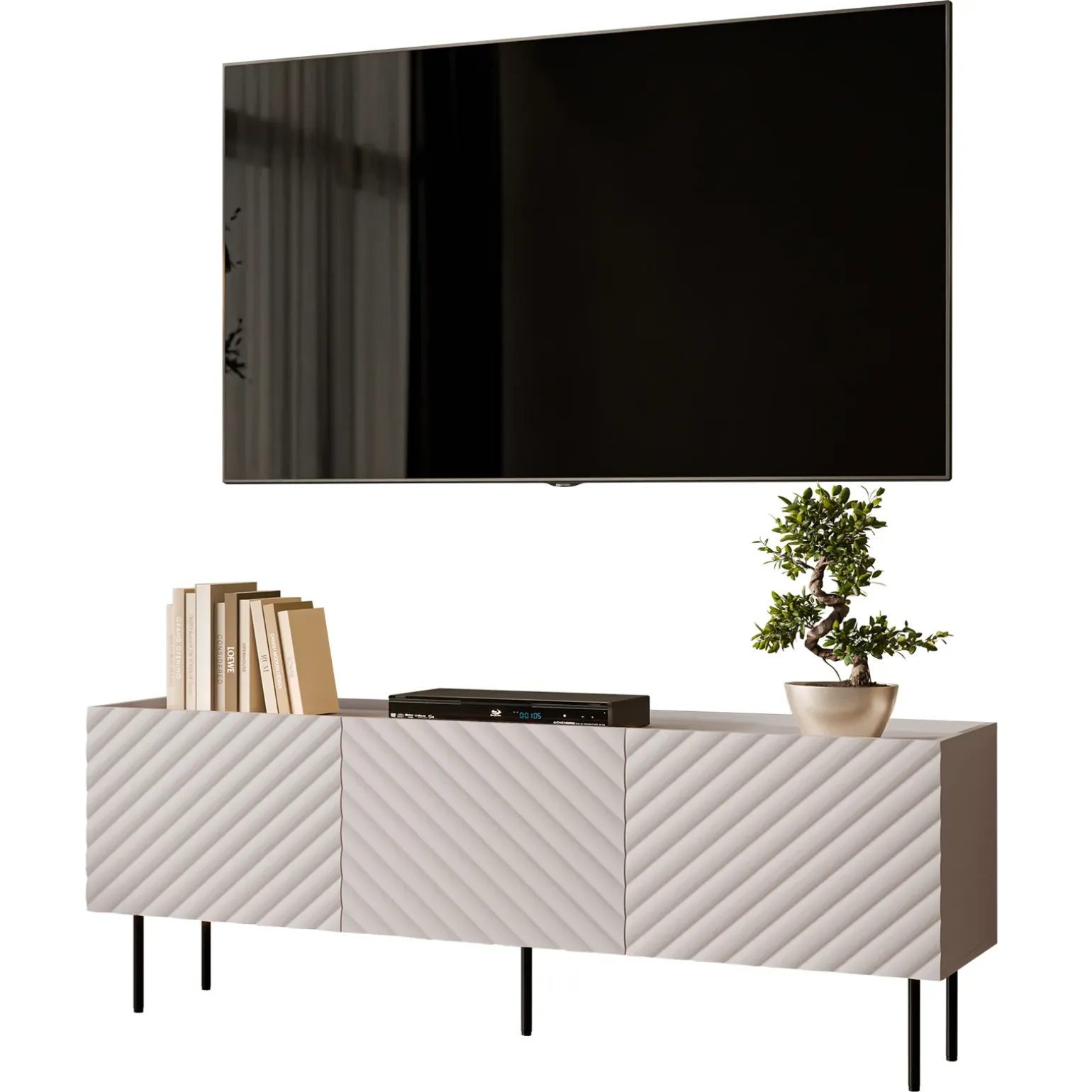 Mobile porta TV 166x59h cm 3 ante con frontali decorati beige Daniele