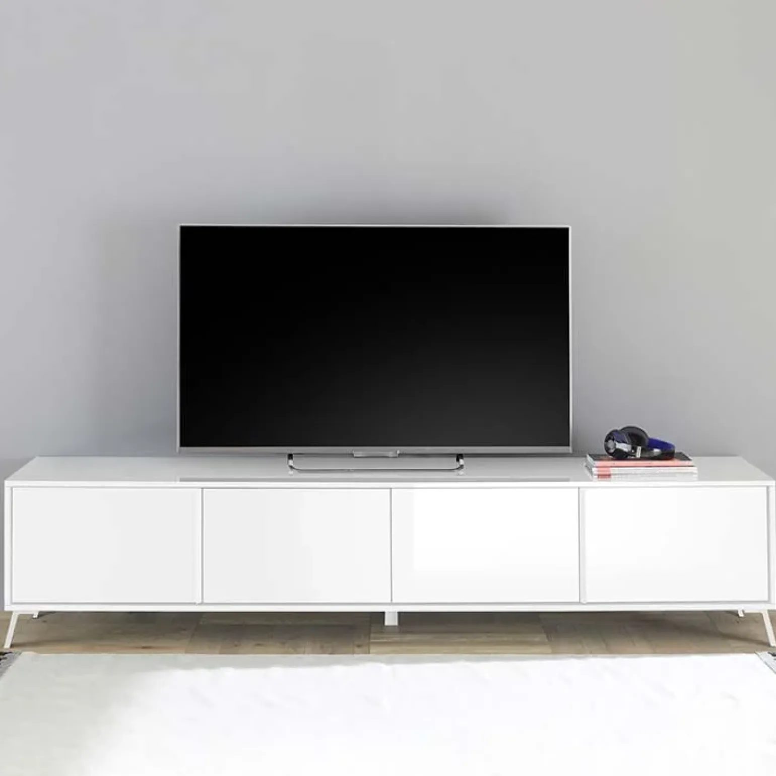 Mobile porta TV 205x48h cm 4 ante bianco lucido Tosca