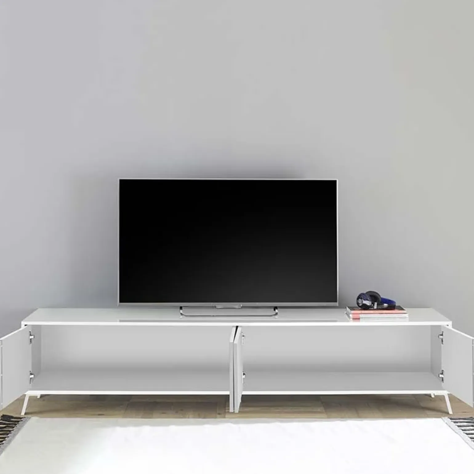 Mobile porta TV 205x48h cm 4 ante bianco lucido Tosca