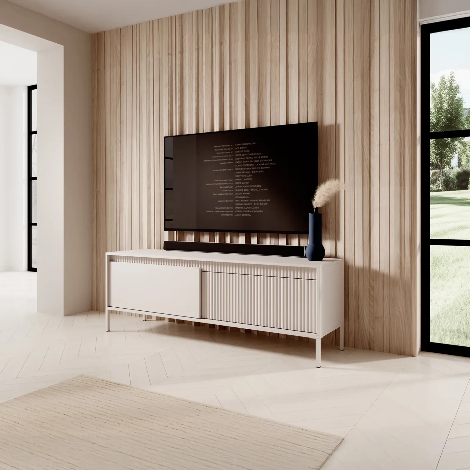 Mobile porta TV 154x54h cm 2 ante beige cannettato Ciar