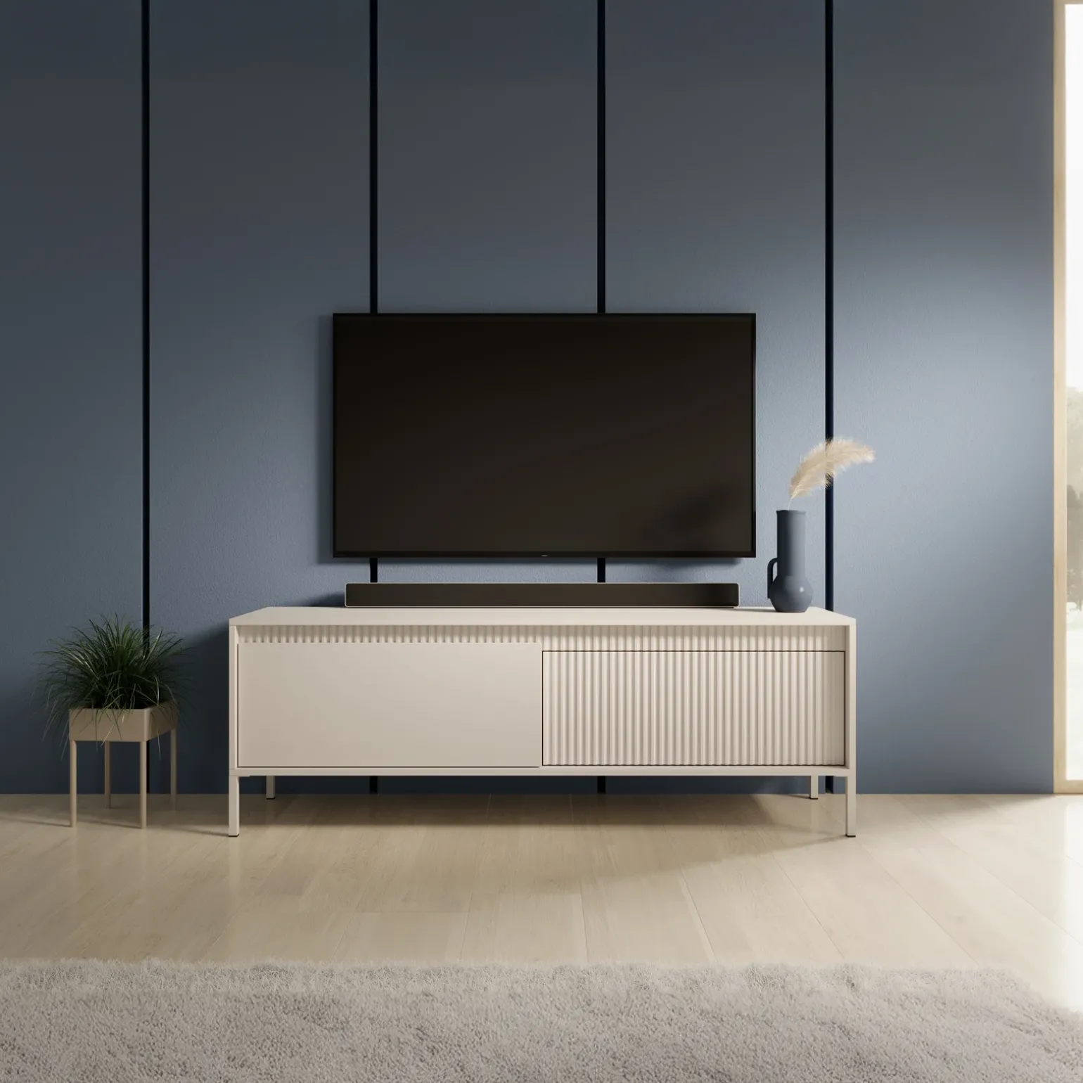 Mobile porta TV 154x54h cm 2 ante beige cannettato Ciar