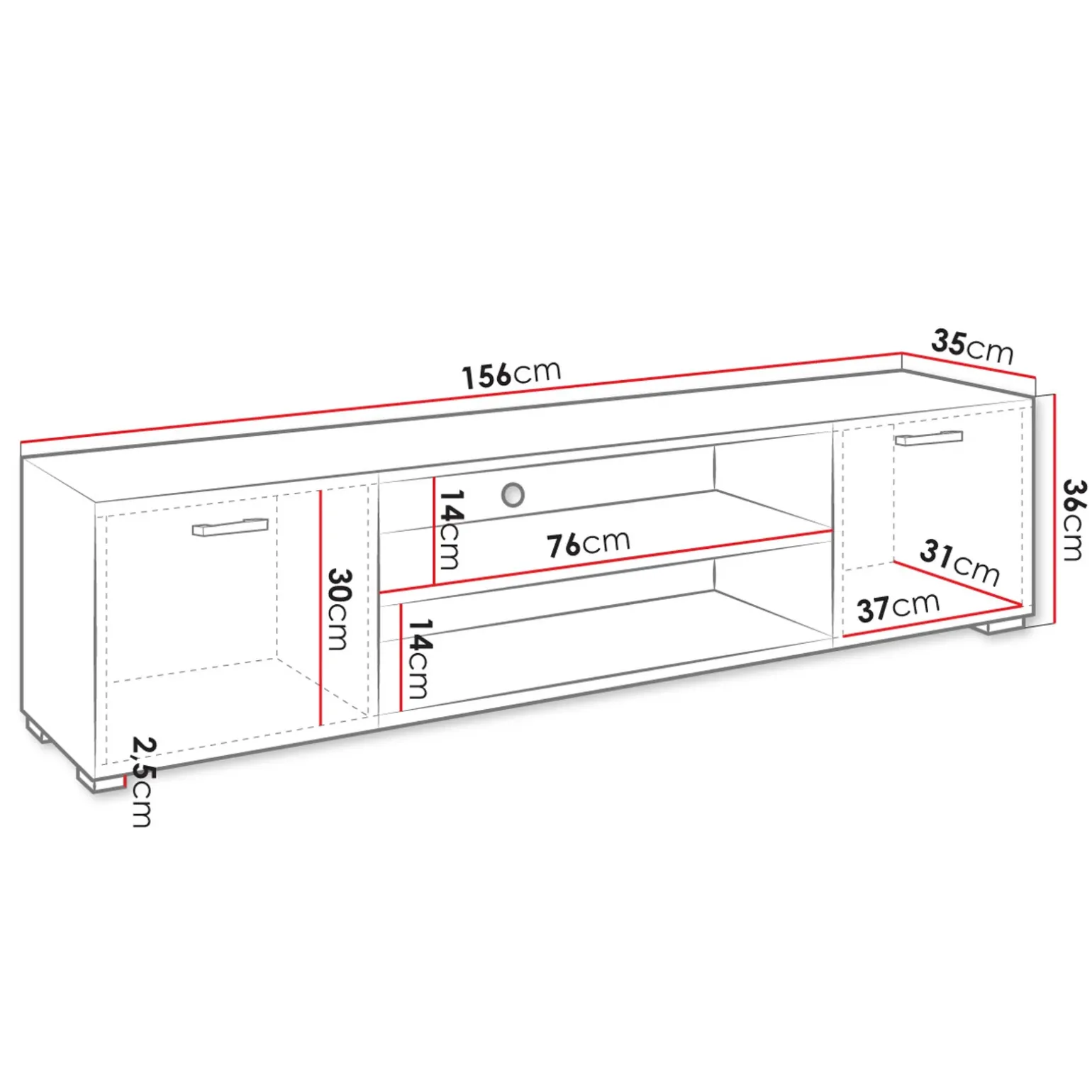 Mobile porta TV 156x36h cm 2 ante design moderno bianco Pastello