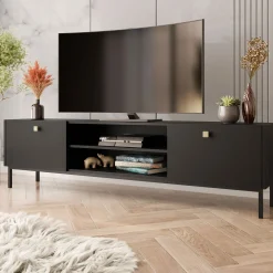 Mobile porta TV 180x48h cm 2 ante 2 vani nero opaco Giuggiola