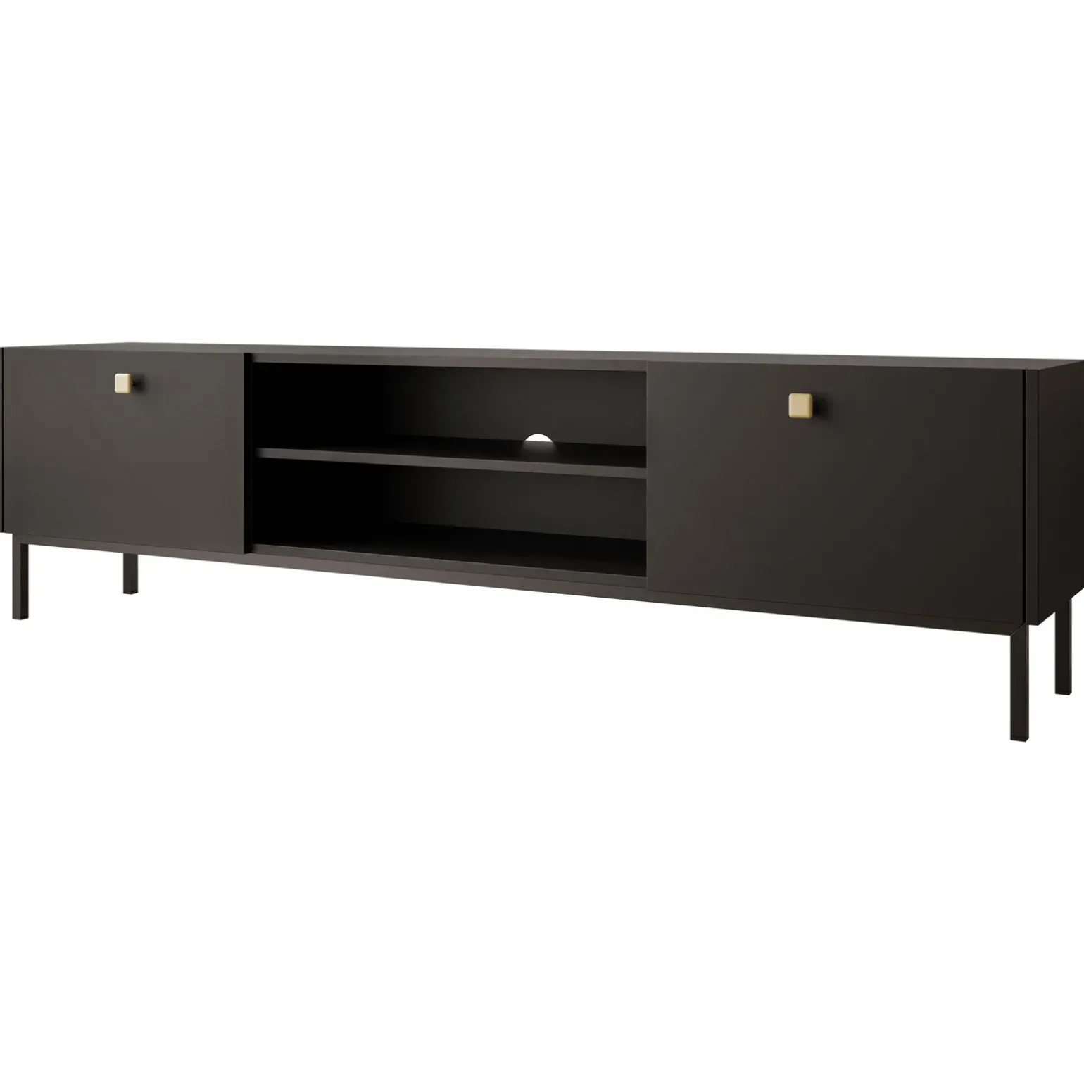 Mobile porta TV 180x48h cm 2 ante 2 vani nero opaco Giuggiola