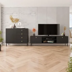 Mobile porta TV 180x48h cm 2 ante 2 vani nero opaco Giuggiola