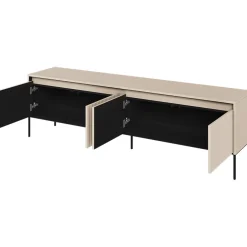 Mobile porta TV 193x56h cm 4 ante led cannettato beige nero Camelia