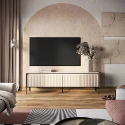 Mobile porta TV 193x56h cm 4 ante led cannettato beige nero Camelia